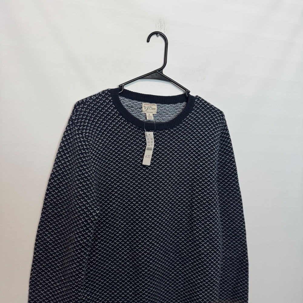 J Crew Rugged Merino Sweater Mens Small Navy Blue Birdseye Wool Blend Pullover - Picture 2 of 8